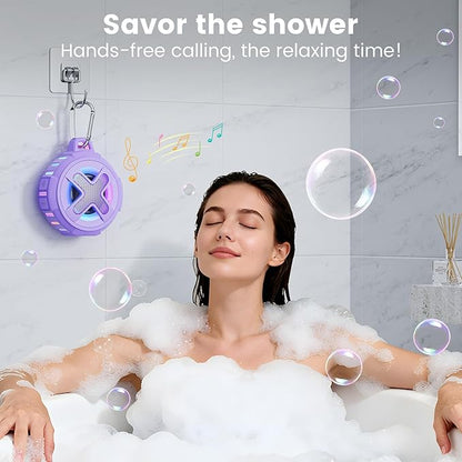 XLeader X8(2 Gen) Upgraded, Bluetooth Shower Speaker, Certified IP67 Waterproof, Small Wireless, Silicone Case, 10W Pro Sound&Deep Bass, 24Hrs Playtime, with Portable Clip, for Beach Kayak Gift Purple