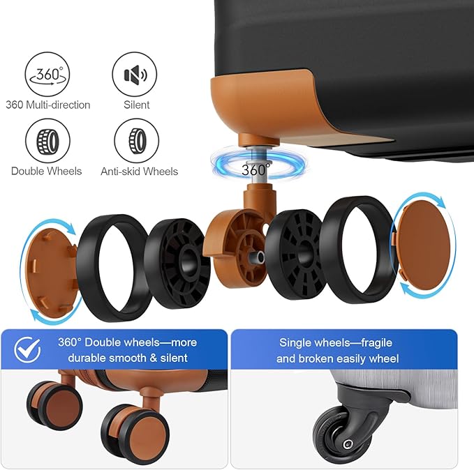Travel Suitcase Sets 3 Piece, Expandable Hardshell Luggage Sets 3pcs with TSA Lock Spinner Wheels, Black-Brown (20''/24''/28")