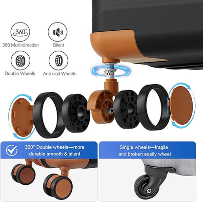 Travel Suitcase Sets 3 Piece, Expandable Hardshell Luggage Sets 3pcs with TSA Lock Spinner Wheels, Black-Brown (20''/24''/28")