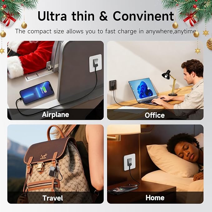 USB C Charger for iPhone 16/15 Charger Fast Charging,GaN Keychain Design Fast Wall Charger Block with USB C to C & C to Lightning Cable,Christmas Gift for men,Foldable and Compact for iPhone(Black)