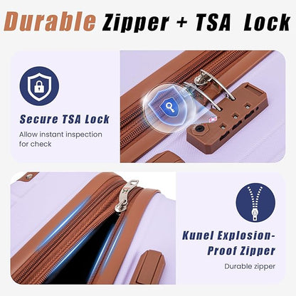 KUNEL Expandable 5 Piece Luggage Sets with Detachable Spinner Wheels and TSA Lock, Unisex Hardside ABS Suitcase Set, Hardshell Lightweight Waterproof Travel Hard Case Suitcases with Wheels, Purple