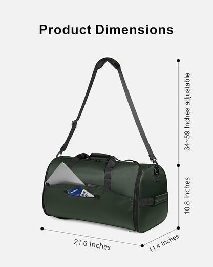 NPBAG Convertible Garment Duffle Bags for Travel - Carry on Garment Bag, Suit Bag for Men & Women, 3 in 1 Foldable Travel Duffle Backpack with Shoulder Strap (Green)