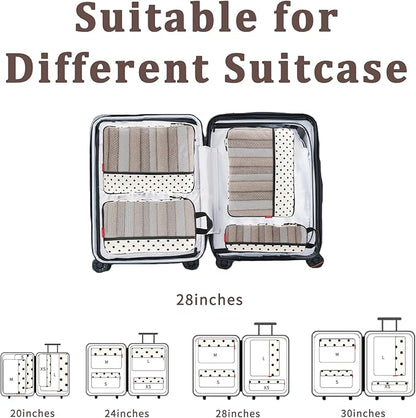 U+U 4 Set Compression Packing Cubes - Ultralight Travel Organizers, Space-Saving Suitcase Organizer, Expandable Packing Cubes for Travel, Business Trip and Family Vacation (Polka Dot)