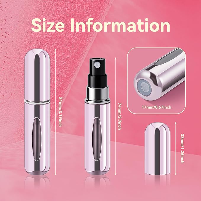 Refillable Perfume Portable Atomizer Bottle Refillable Perfume Spray, Travel Perfume (5ml, 4 Pack) (Silver, Pink, Gold, Black)