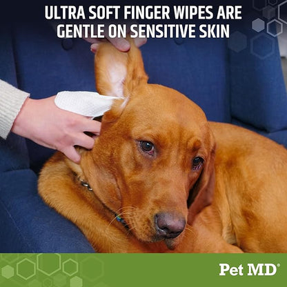 Dog Ear Cleaning Finger Wipes with Aloe Vera & Eucalyptus Oil – Veterinarian Formulated Pet Ear Wipes for Dog Ear Care – Made in USA – 50 Count