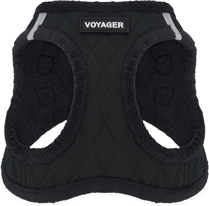Best Pet Supplies - All Weather Mesh/Plush, Reflective, No Pull Harness for Small, Medium Dogs, Cats - Secure with Hook & Loop Fastener, Buckle, Double D-Rings - Black Plush, S
