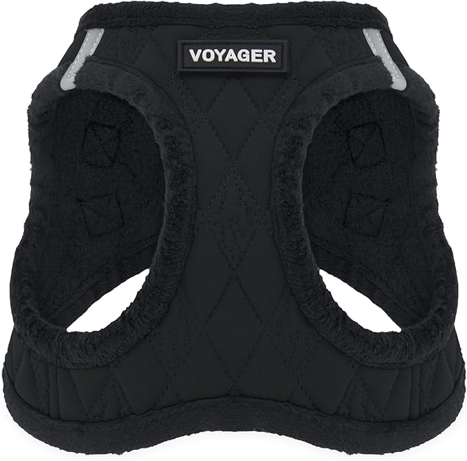 Best Pet Supplies - All Weather Mesh/Plush, Reflective, No Pull Harness for Small, Medium Dogs, Cats - Secure with Hook & Loop Fastener, Buckle, Double D-Rings - Black Plush, XS