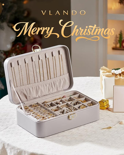 Vlando Jewelry Boxes for Women,2 Layers Jewelry Box with Lock,Birthday Gifts for Women Girls,Jewelry Organizers for Earrings Necklace,Rings Storage Grey