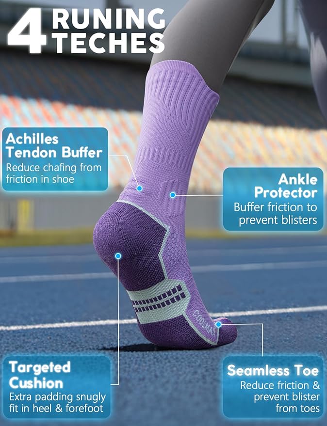 Womens Coolmax Bamboo Viscose Compression Running Crew Socks, Moisture-Wicking Anti-Blister Hiking&Gym Athletic