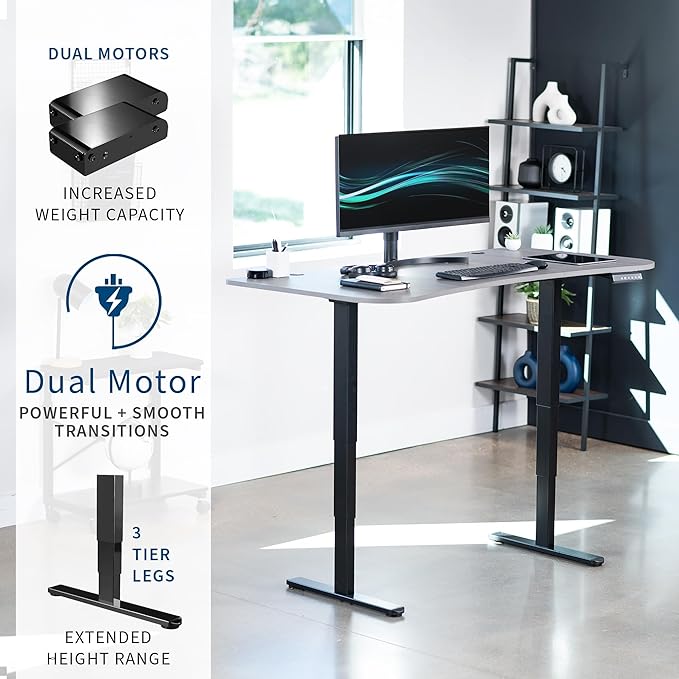 VIVO Electric 63 x 32 in Dual Motor Standing Desk, Memory Height Adjustment, 2B Series, Dark Gray Top Black Frame, DESK-KIT-2B1G