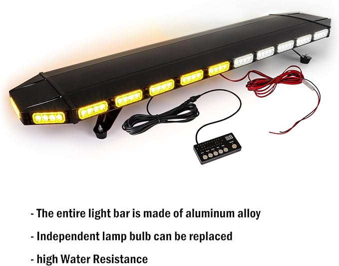 Upgraded 48" 104LED Extreme High Intensity Construction Emergency Warning Strobe Light Bar Rooftop Low Profile Law Enforcement Hazard Flashing For Tow Truck Vehicle (Amber/White)