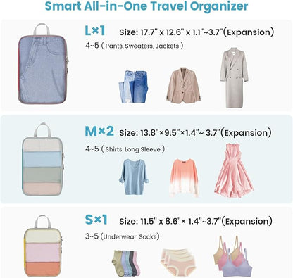 Cambond Compression Packing Cubes for Travel - 4 Set Multi-color See Through Mesh Compression Cubes for Travel Essentials, Space Saving Luggage Packing Organizers Bags for Carry on Suitcases