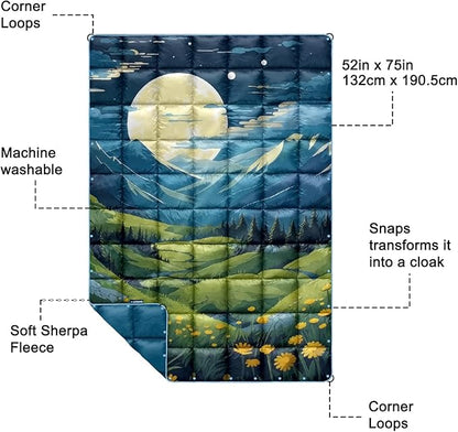 zzlamb Camping Blanket for Cold Weather,Outdoor Puffy Blanket Portable Down Alternative,Windproof Warm Cloak with Snaps,Cozy Quilt Backpacking Picnic RV Travel Plane Car Hammock Beach Climbing