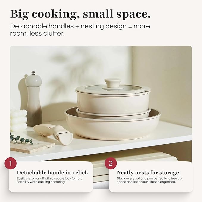 GOURMETIFIC® Pots and Pans Cookware Set [11 PIECES] - Non Toxic Ceramic Coated Cooking Ware - Induction, Gas & Oven Kitchenware - Non Stick Pot & Pan with Removable Handles & Stackable (Mint Green)