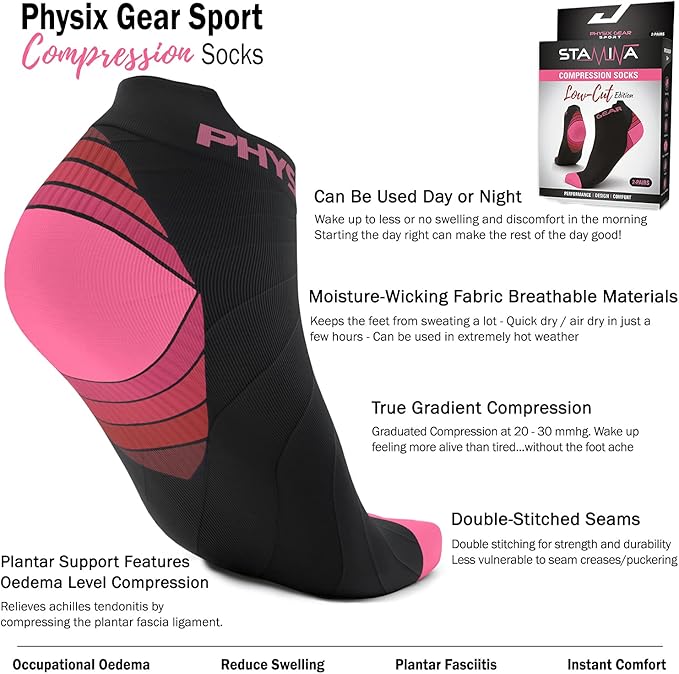 Physix Gear Short Compression Socks for Men & Women - Best Low Compression Socks Women & Men Ankle Socks with Arch Support