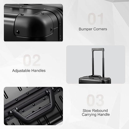 All Aluminum Carry On Luggage 22x14x9 Airline Approved，Zipperless Luggage Premium Aluminum Suitcase Luggage, Hard Shell Carry On Luggage with Spinner Wheels (black, 20inch)