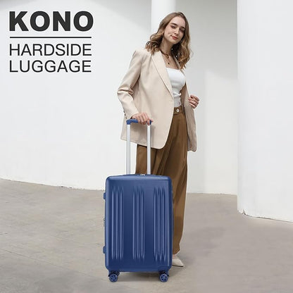 Kono Lightweight 24 Inch Expandable Luggage with Quiet Spinner Wheels TSA Lock, Scratch and Drop Resistant PC+ABS Hardside Durable Medium Checked Suitcase, Navy Blue