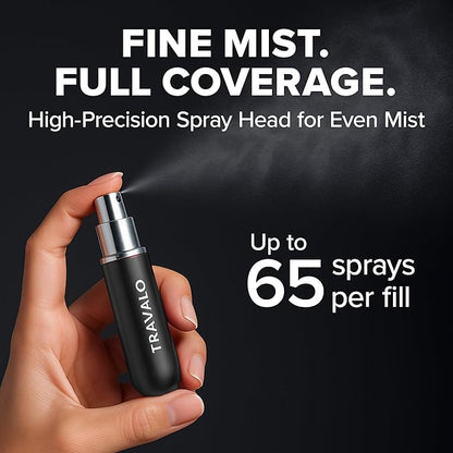 Travalo Classic HD Perfume Atomizer - Leak-Proof and TSA Approved for Air Travel - Reusable, Airtight, Easy-Fill Mini Pump Sprayer - Lightweight, Elegant Design w/Volume Window - Black 0.17oz