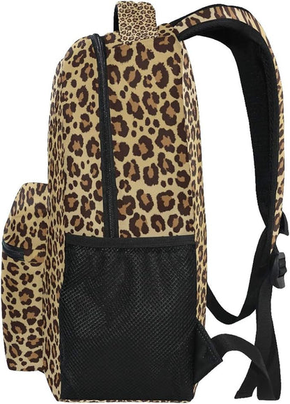 ALAZA Animal Leopard Print Brown Stylish Backpack Purse for Women Girls Kids School Personalized Laptop iPad Tablet Travel School Bag with Multiple Pockets