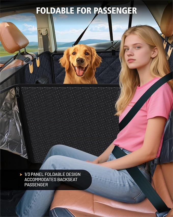 Dog Car Seat Cover for Back Seat, Waterproof Dog Seat Cover for Back Seat, Hard Bottom Back Seat Pet Cover for Dogs, Large-Space Hammock for Car Truck SUV, Pet Seat Cover Holds 450lbs(Black)