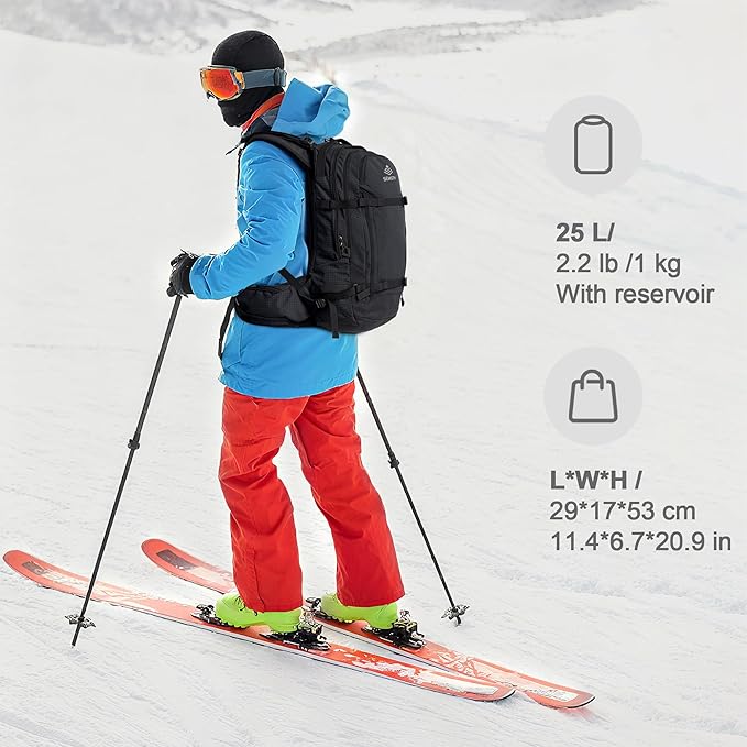 25L Ski Hydration Backpack with 2L Water Bladder, Insulated Harness, Waterproof Snowboard Travel Hiking Backpack for Snowboard Ski Hiking Camping