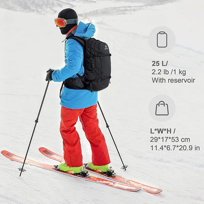 25L Ski Hydration Backpack with 2L Water Bladder, Insulated Harness, Waterproof Snowboard Travel Hiking Backpack for Snowboard Ski Hiking Camping