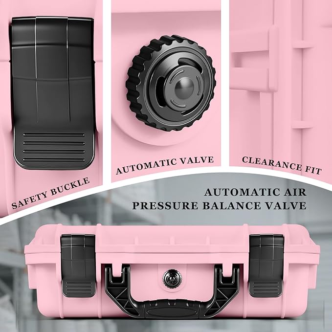 1 Pcs 16.3 x 12.4 x 6.5 Inch Waterproof Hard Case with DIY Customizable Foam Insert Portable Protective Case with Knife for Camera Drones Equipments Tools Test Instruments (Pink)