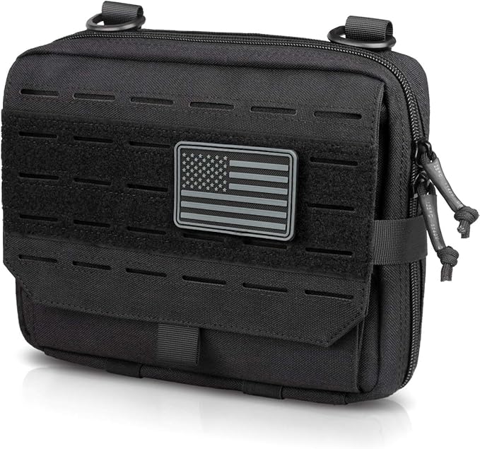 WYNEX Tactical Admin Pouch With Tri-Fold Open Design, MOLLE Tool Pouch, First Aid Pouch, EDC Utility Pouches, Tools Bag Attachment Organizer - Includes U.S.A Flag Patch