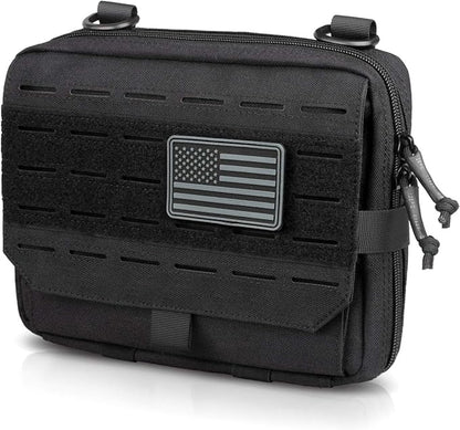WYNEX Tactical Admin Pouch With Tri-Fold Open Design, MOLLE Tool Pouch, First Aid Pouch, EDC Utility Pouches, Tools Bag Attachment Organizer - Includes U.S.A Flag Patch