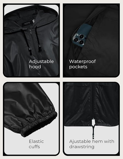 COOFANDY Mens Packable Rain Jacket Lightweight Waterproof Raincoat with Hood Outdoor Rain Gear Travel Hiking Cycling