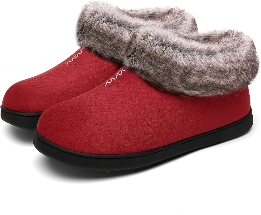 Mishansha Women's House Shoes Memory Foam Suede Moccasin Slippers Winter Warm Fleece Lined Home Shoes with Anti-Skid Rubber Sole