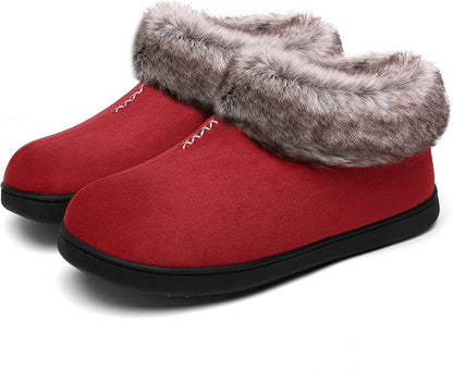 Mishansha Women's House Shoes Memory Foam Suede Moccasin Slippers Winter Warm Fleece Lined Home Shoes with Anti-Skid Rubber Sole