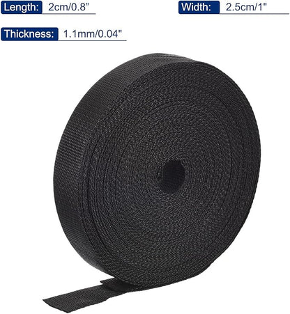 MECCANIXITY Lightweight Polypropylene Webbing Strap 1" 25 Yard Backpack Strapping Band Black for Outdoor Luggage Cargo Straps