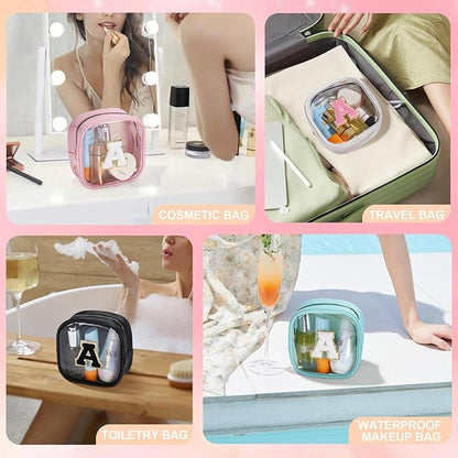 YOOLIFE Initial Make Up Bag Travel Toiletry Bag, Clear Makeup Bag Preppy Cosmetic Bags Organizer Travel Essentials Gifts for Women Teen Girlfriend Teacher Teen Gifts Party Bag Small Makeup Bag Blue M