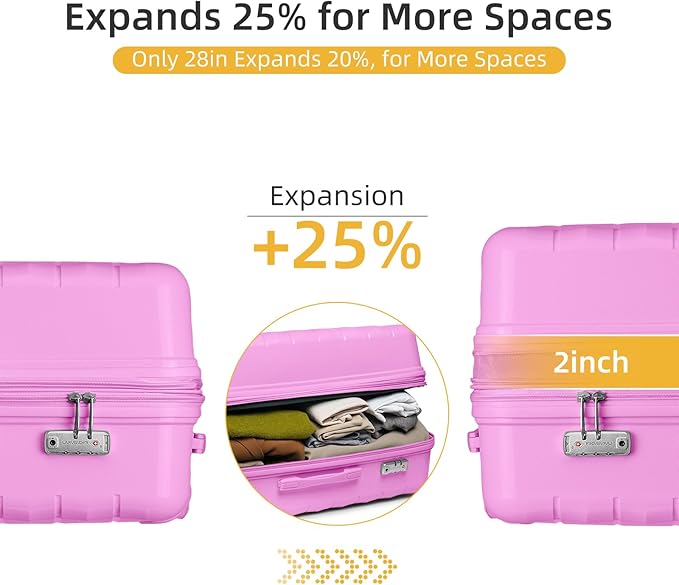 LARVENDER Luggage Sets 5 Piece with Duffel Bag Expandable(Only 28 inch) Hardside PP carry on luggage with 360° Spinner Wheels TSA Lock for Men Women, Neon Pink