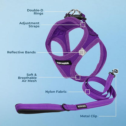 Voyager Step-in Air All Weather Mesh Harness and Reflective Dog 5 ft Leash Combo with Neoprene Handle, for Small, Medium and Large Breed Puppies by Best Pet Supplies - Set (Purple), L