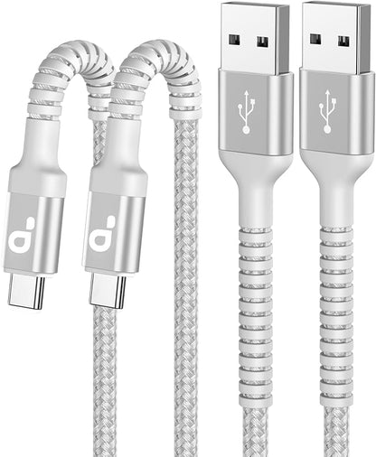USB A to USB C Cable Fast Charging [2 Pack, 6FT], USB to USB C Charger Cable Upgraded Extra Durable Braided USBC Cable Compatible with iPhone 17 16 15 Pro Max, Samsung Galaxy, LG and More -Silver