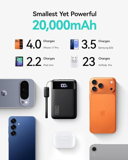 INIU Portable Charger, Smallest 22.5W 20000mAh USB C in & Out Power Bank Fast Charging, PD 3.0+QC 4.0 LED Display Phone Battery Pack Compatible with iPhone 17 16 15 14 Pro Samsung S24 Google iPad etc