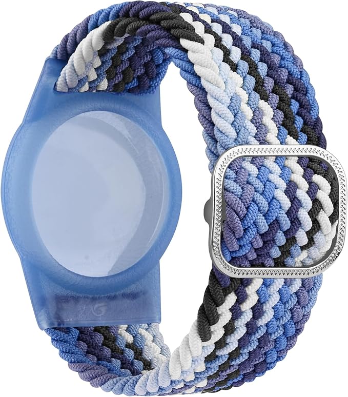 Vanjua Wristband for Apple AirTag, Protective Case Compatible with Air Tag GPS Tracker Holder with Braided Bracelet, Adjustable Anti Lost Watch Band for Toddler Child Elder (Colorful Blue+C Violet)