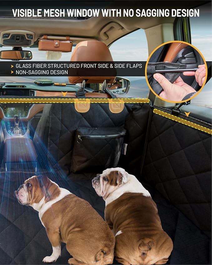 Dog Car Seat Cover for Back Seat, Waterproof Dog Seat Cover for Back Seat, Hard Bottom Back Seat Pet Cover for Dogs, Large-Space Hammock for Car Truck SUV, Pet Seat Cover Holds 450lbs(Black)