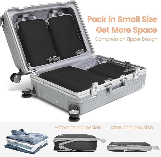 Cambond Compression Packing Cubes for Travel Women - Expandable Travel Bags Luggage Organizers Travel Essentials Compression Cubes for Travel Carry on Suitcases Organizer