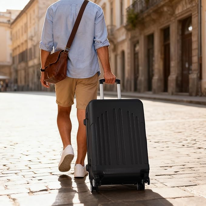 Karl home 28 Inch Check-in Luggage with Spinner Wheels, ABS Hardshell Checked Suitcase with TSA Lock, Durable Large Suitcase Rolling Luggage for Men Women, Black