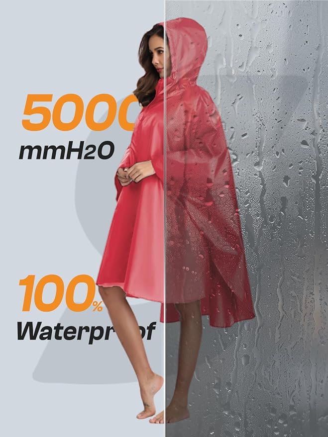 SaphiRose Unisex Rain Poncho Waterproof Raincoat Hooded for Adults Women with Pockets