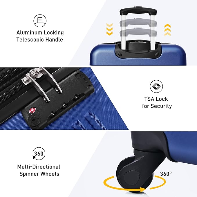 Merax Luggage Sets 3 Piece Hardside Expandable Suitcase with Spinner Wheels,Durable Lightweight Luggage with TSA Lock, Large Travel Luggage Set(Blue-1,20+24+28 inches)