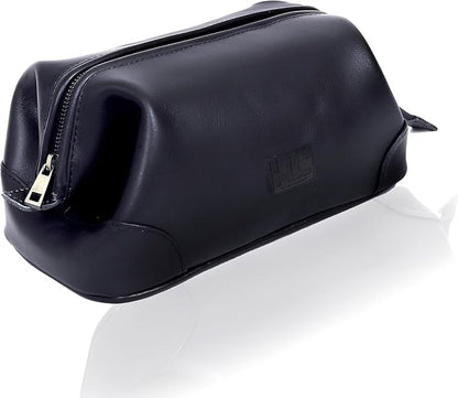 HLC Leather Toiletry Bag for Men Best Gift Premium Genuine Dopp Kit Shaving Kit Organizer Travel Kit Pouch Bag 10 inch Size (Black)