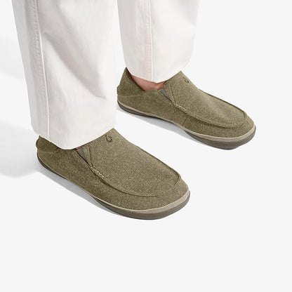 OLUKAI Moloa Hulu Men's Wool-Blend Slippers, Soft & Heathered Knit Slip On Shoes, Suede Leather Foxing, Drop-In Heel Design