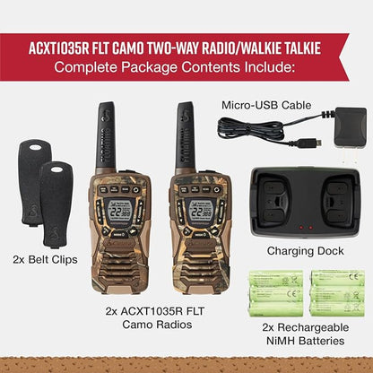 Cobra ACXT1035R FLT CAMO Waterproof Walkie Talkies - Rechargeable, Floats, 22 Channels, Long Range 37-Mile Two-Way Radio Set (2-Pack)