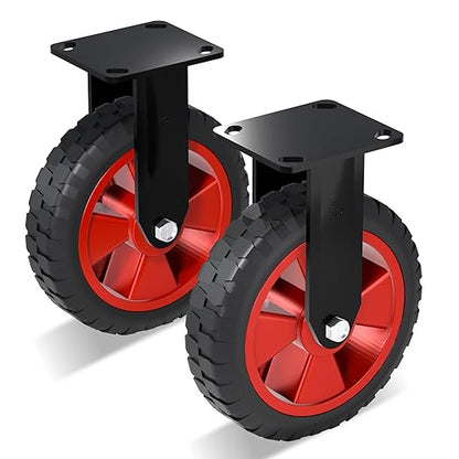 8 Inch Heavy Duty Industrial Casters, 500 LBS Capacity per Caster (Set of 2), Fixed Solid Rubber Wheels for Utility Cart, Dolly, Workbench & Outdoor (No Brake)