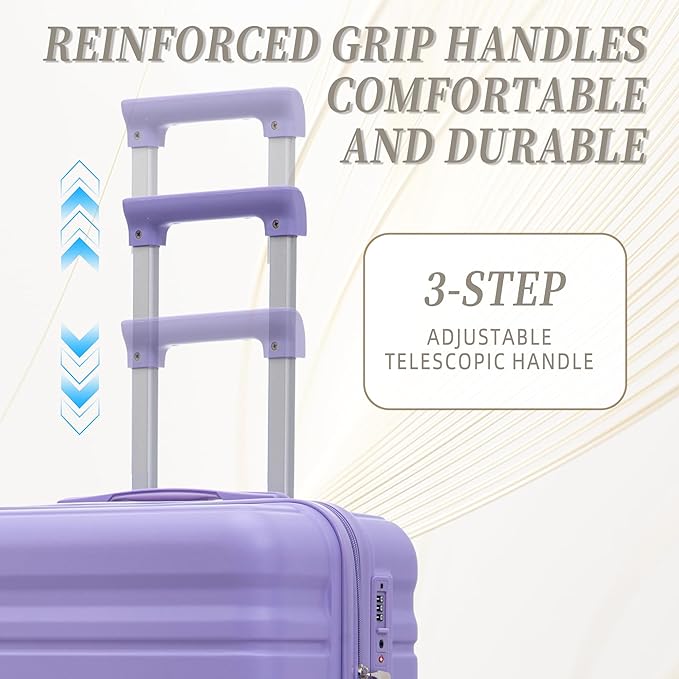 Merax Hardshell Luggage Sets ABS 3Pc Carry On Luggages With Spinner Wheels, Light Purple, 20/24/28 Inch