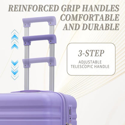 Merax Hardshell Luggage Sets ABS 3Pc Carry On Luggages With Spinner Wheels, Light Purple, 20/24/28 Inch